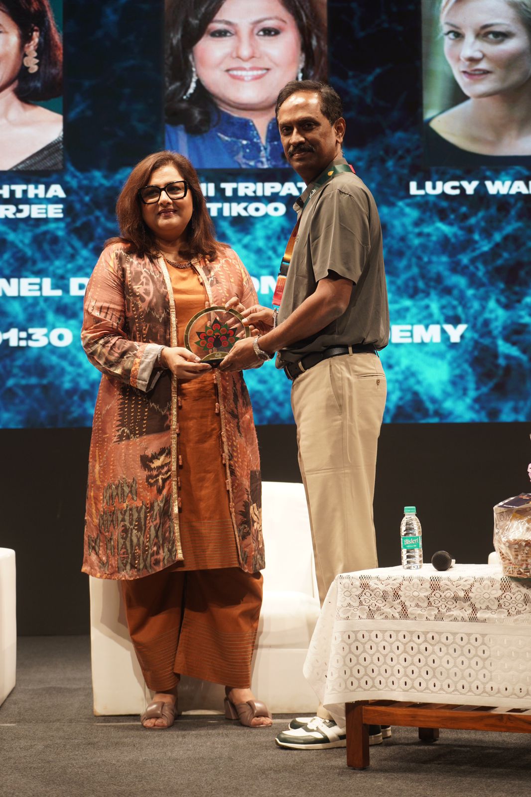 Vani Tripathi Tikoo, Indian Actor and Producer with D. Ramakrishnan (GM, P&A & CEO, IFFI & IB) at the 'Stories that Travel' panel discussion